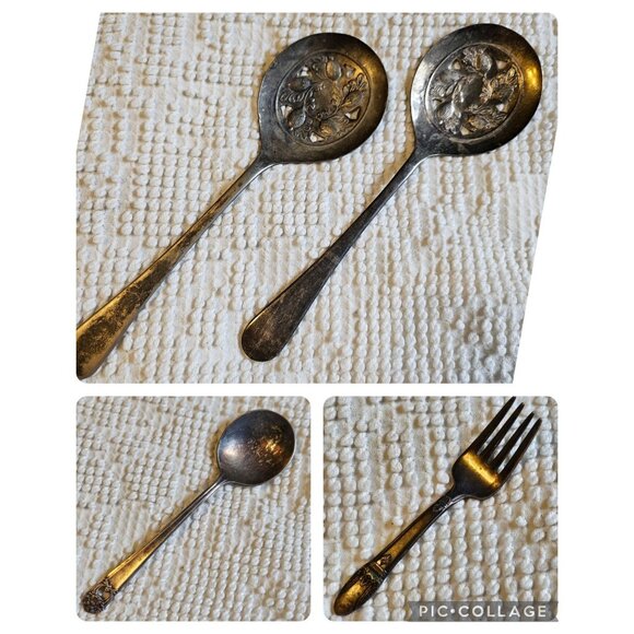 Lot of 4 Silver Plated 2 Serving Spoons Children's Spoon and Fork - Picture 1 of 4